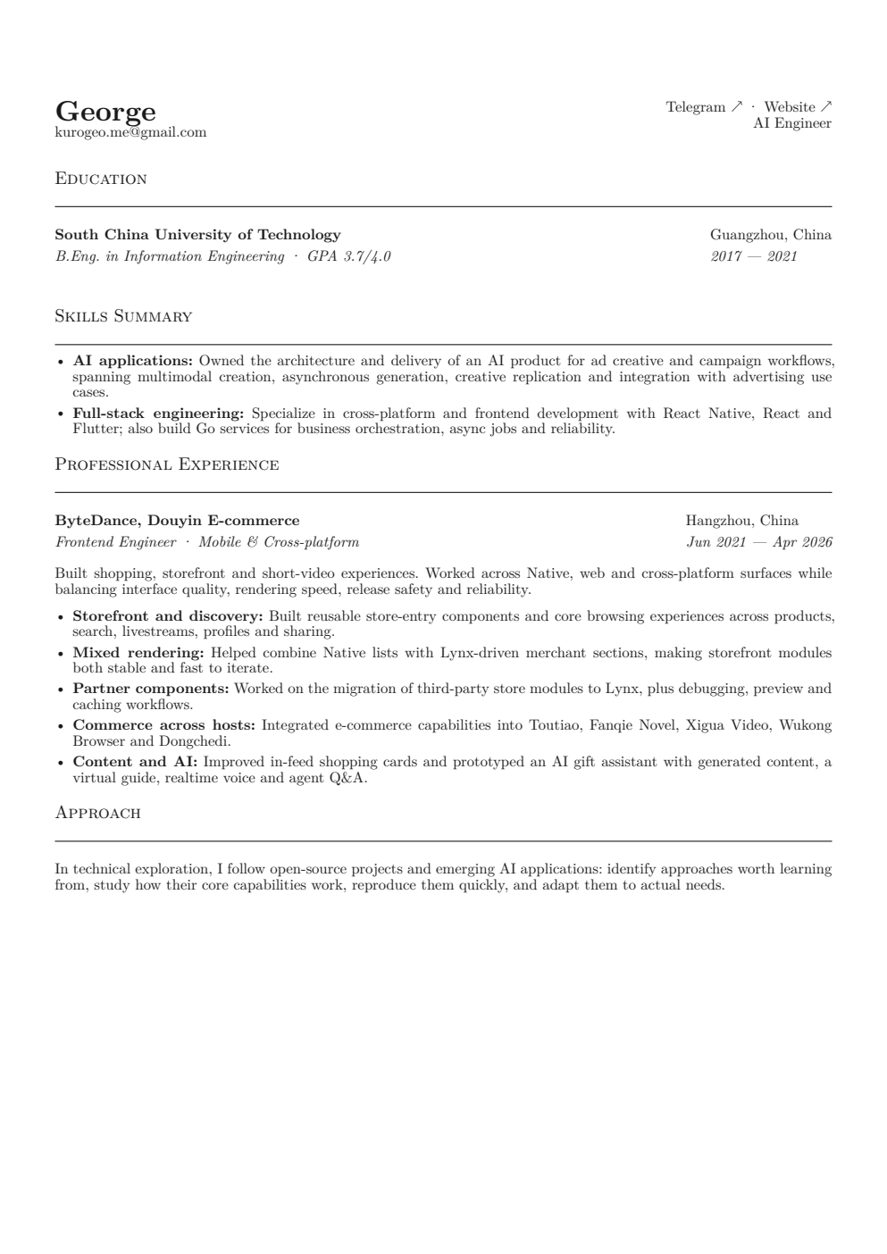 Résumé page one: education, skills and professional experience